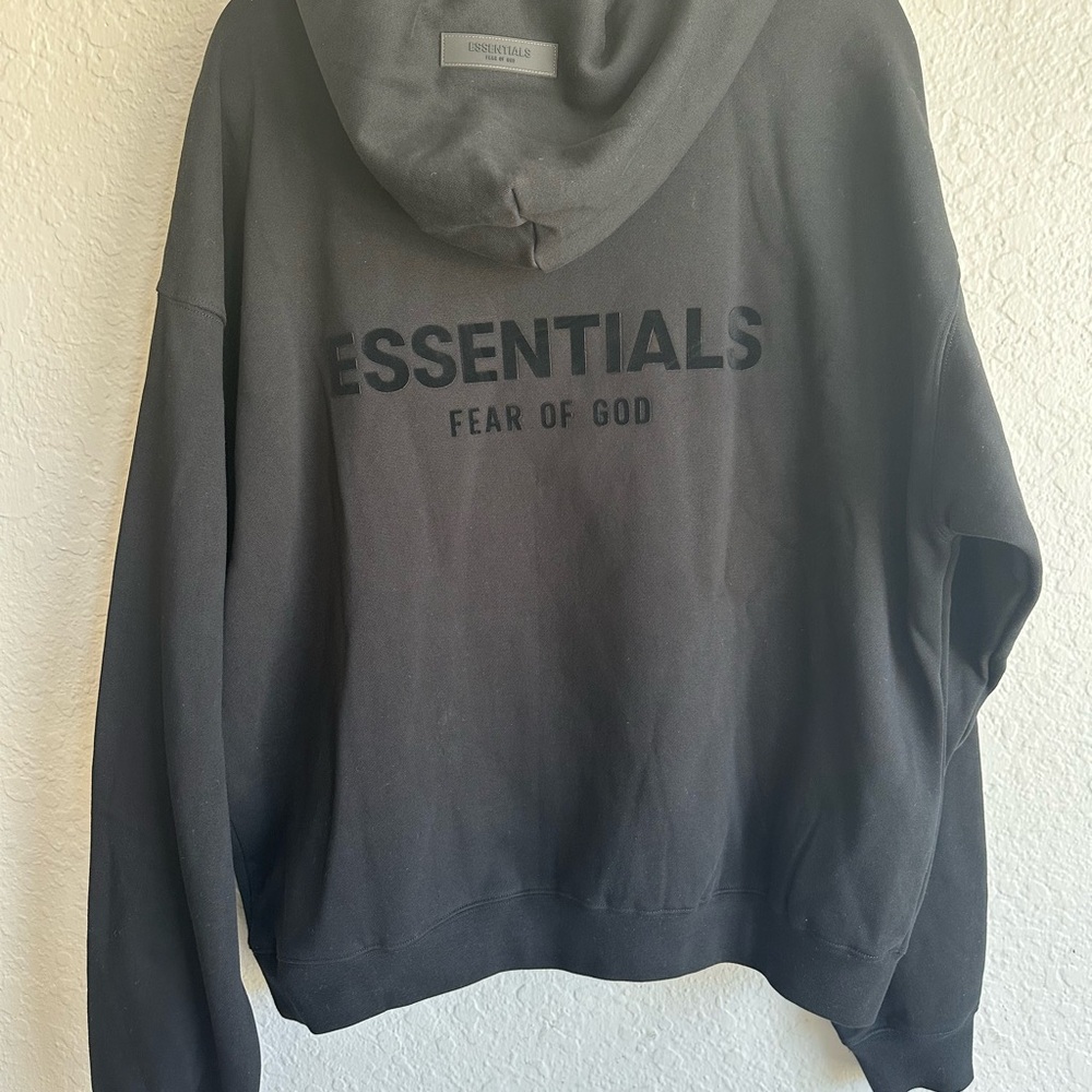 NWT Fear Of God Essentials Hoodie Stretch Limo Black - Men’s Large w/ Bag - Picture 6 of 9